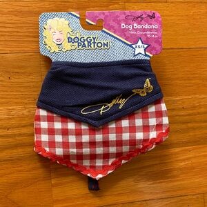 Dolly Parton blue jean gingham Red and Blue Dog puppy Bandana sixe xs/s NWT
